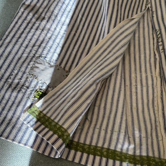 Handmade Skirt With Ticking Stripes, Patchwork, Kantha Quilting & Embroidery - Picture 10 of 13